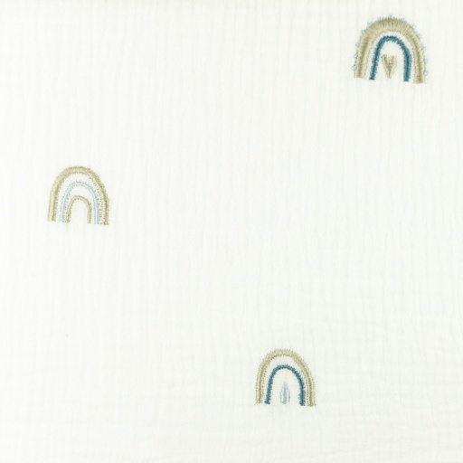 [S1141L] Double Gauze Crinkled Closed Embroidery Rainbow Snoozy Fabrics