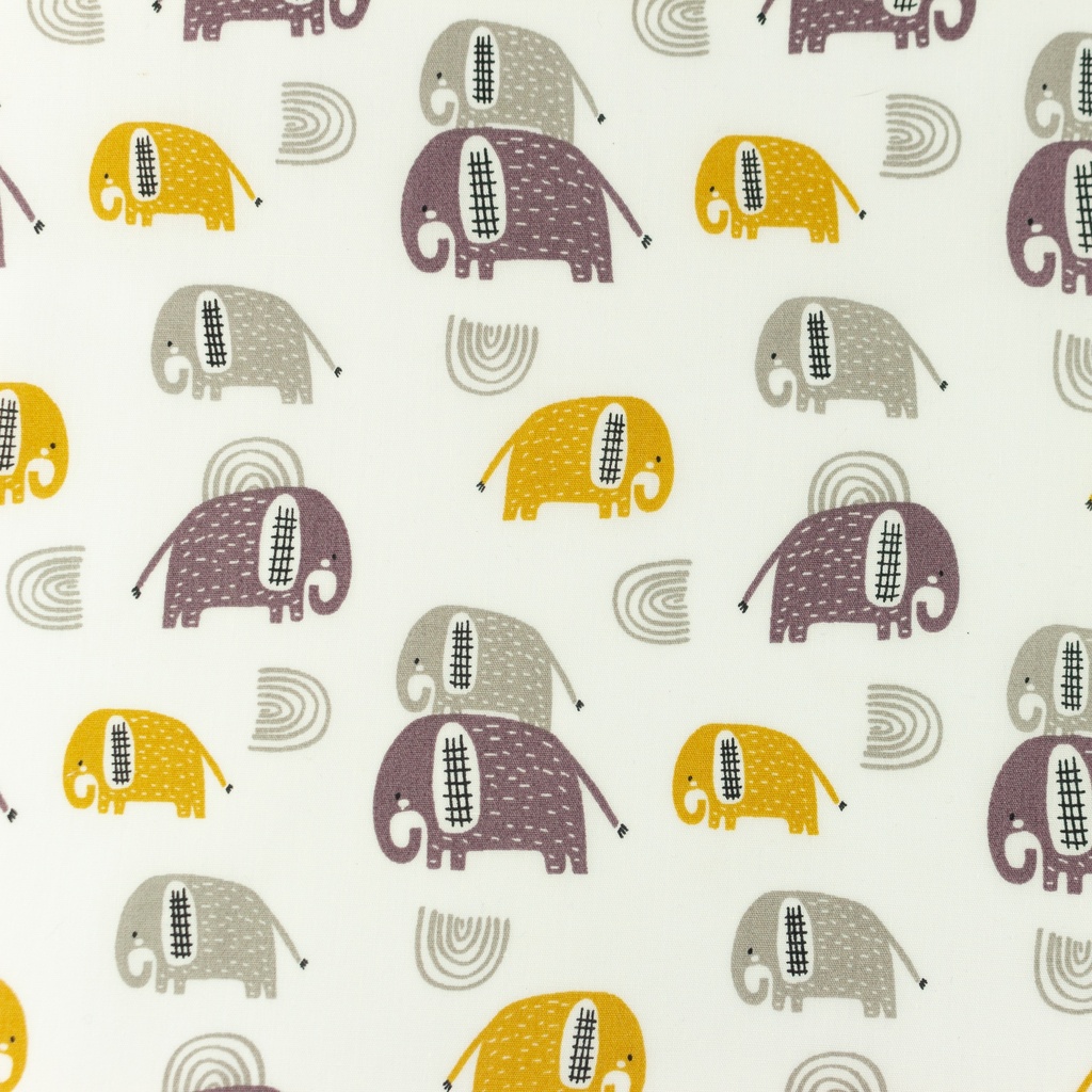 [S1152R] Poplin Printed Elephants Snoozy Fabrics