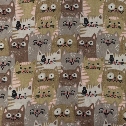[S1160L] Double Gauze Flat Printed Cats