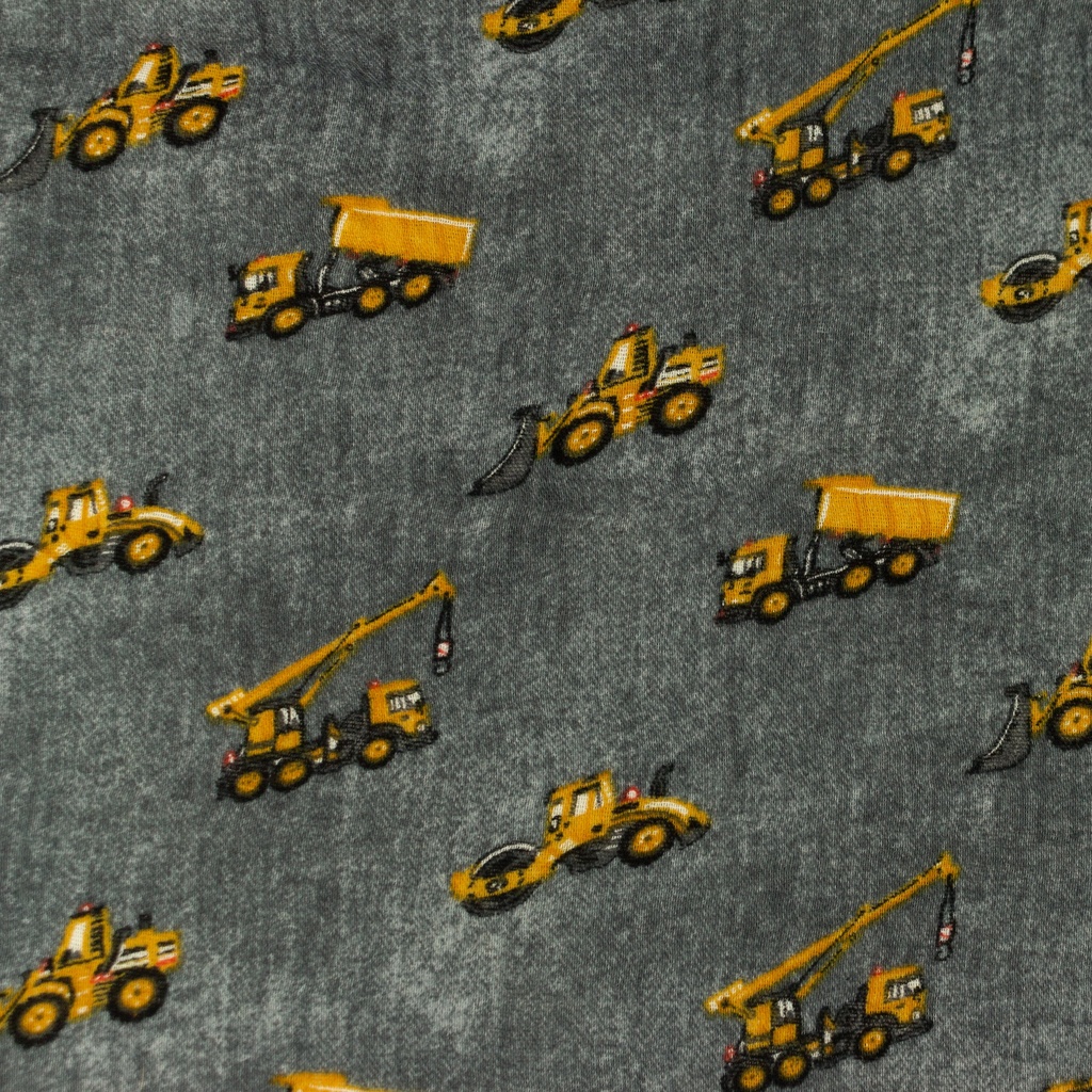 [S1170R] Double Gauze Crinkled Printed Jeans Construction Vehicles