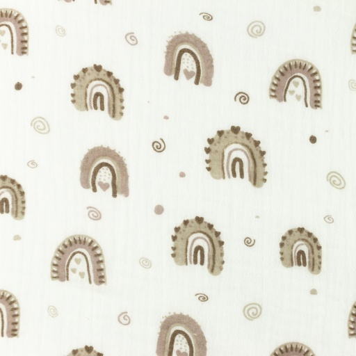 [S1174R] Double Gauze Crinkled Printed Rainbow Love