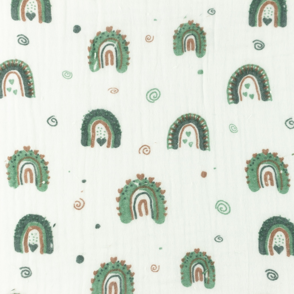 [S1174R] Double Gauze Crinkled Printed Rainbow Love