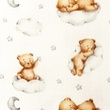 [S1254R-185811] [S1254R] Double Gauze Crinkled Digital Printed Mix Cloudy Snoozy Fabrics (Teddy Bear)