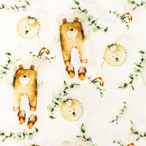 [S1256R] Double Gauze Crinkled Digital Printed Mix Bear Snoozy Fabrics