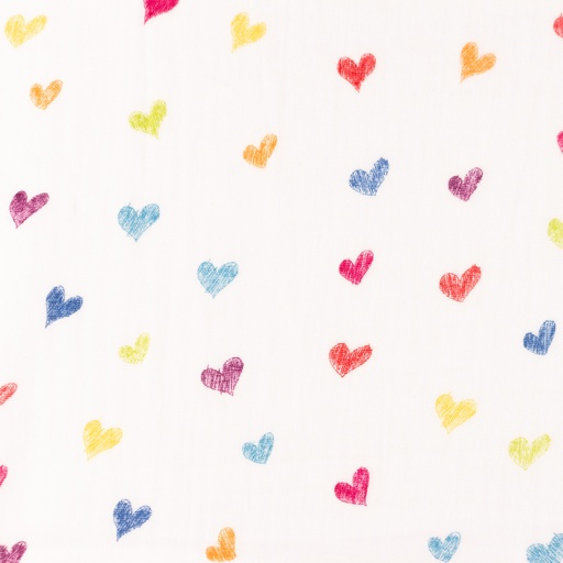 [S1389R] Double Gauze Crinkled Printed Hearts Snoozy Fabrics