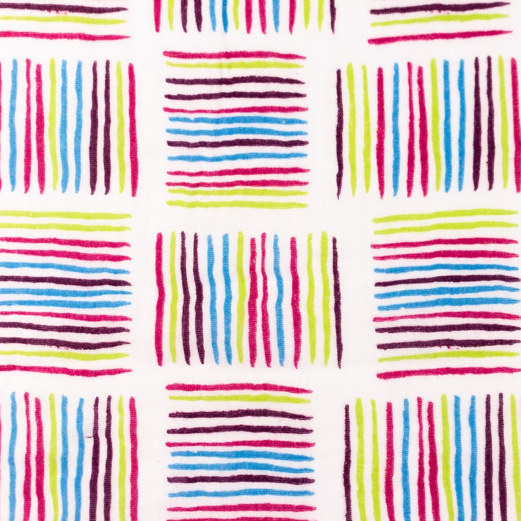 [S1401R] Double Gauze Crinkled Printed Square Stripes Snoozy Fabrics