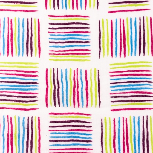 [S1401R] Double Gauze Crinkled Printed Square Stripes Snoozy Fabrics