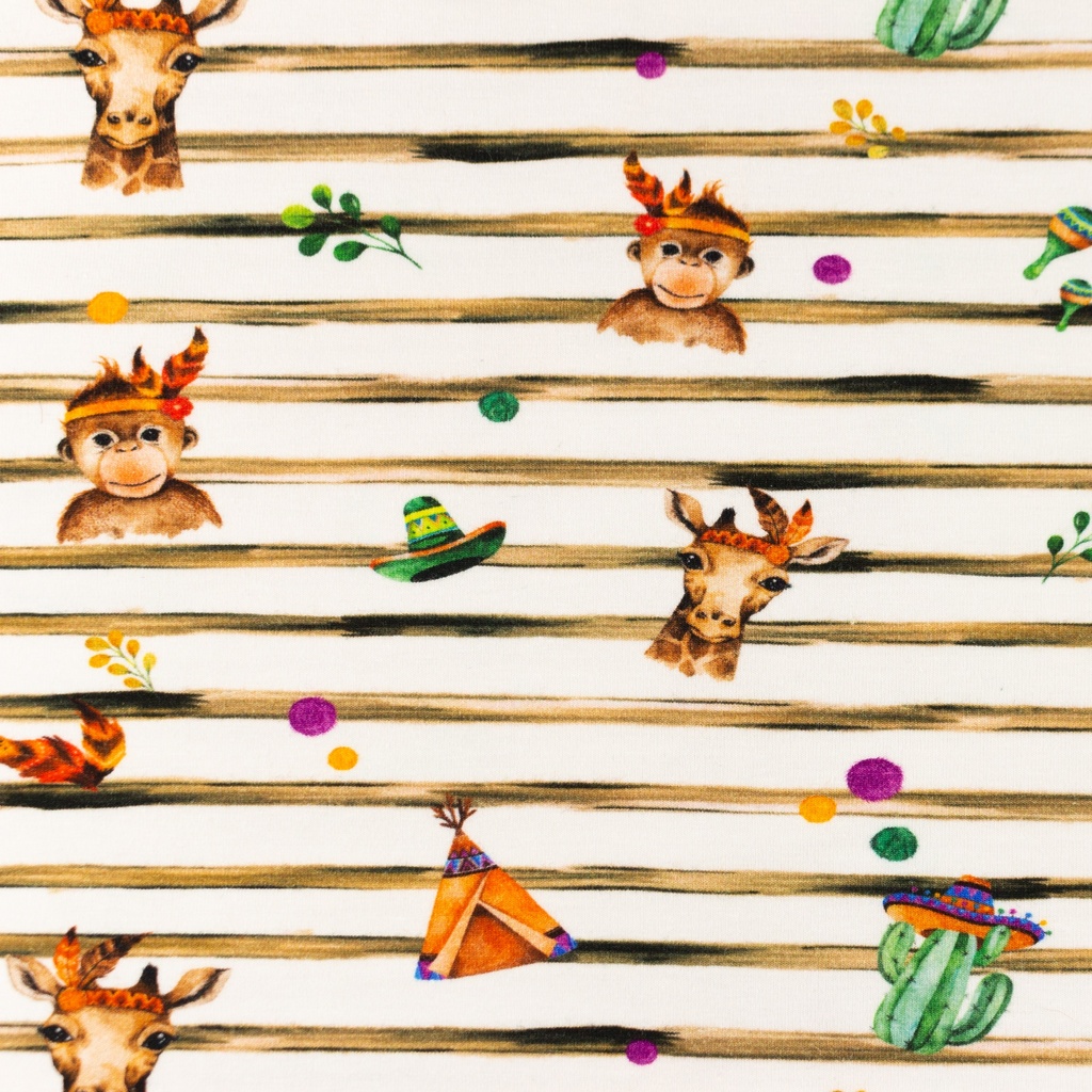 [S1432R] Jersey Digital Printed Stripes and Friends Snoozy Fabrics