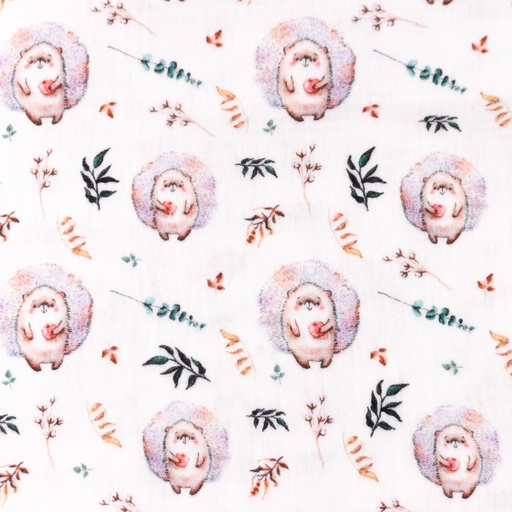 [S1461R] Double Gauze Crinkled Digital Printed Hedgehog Snoozy Fabrics