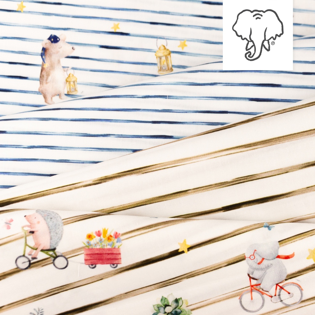 [S1435L] Popeline Digital Gedruckt Streifen und Freunde Snoozy Fabrics