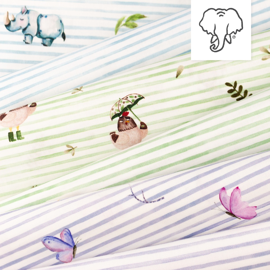 [S1437L] Popeline Impression Numérique Rayures et Amis Snoozy Fabrics