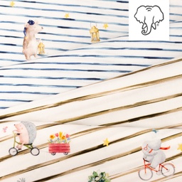 [S1435R] Poplin Digitální Tisk Pruhy a Přátelé Snoozy Fabrics