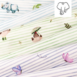 [S1437R] Poplin Digitaltryckt Ränder och Vänner Snoozy Fabrics