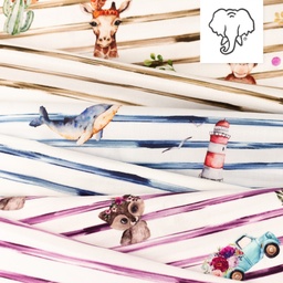 [S1438R] Poplin Digitaal Bedrukt Strepen en Vrienden Snoozy Fabrics