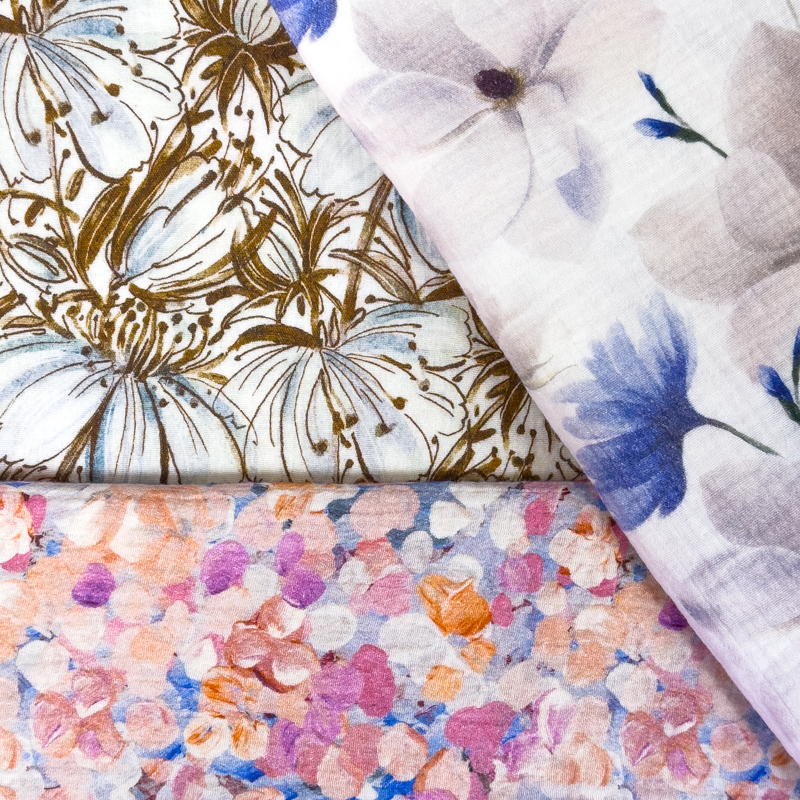 [S1789L] Double Gauze Crinkled Digital Printed Mixed Flowers