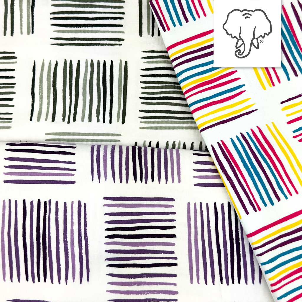 [S1800L] Jersey Stampato Strisce Quadrate Snoozy Fabrics