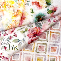 [S1790R] Double Gaze Froissé Impression Numérique Fleurs Peintes