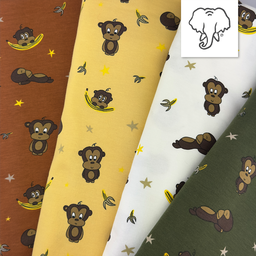 [S1803R] Jersey Tištěno Opice s Banány Snoozy Fabrics