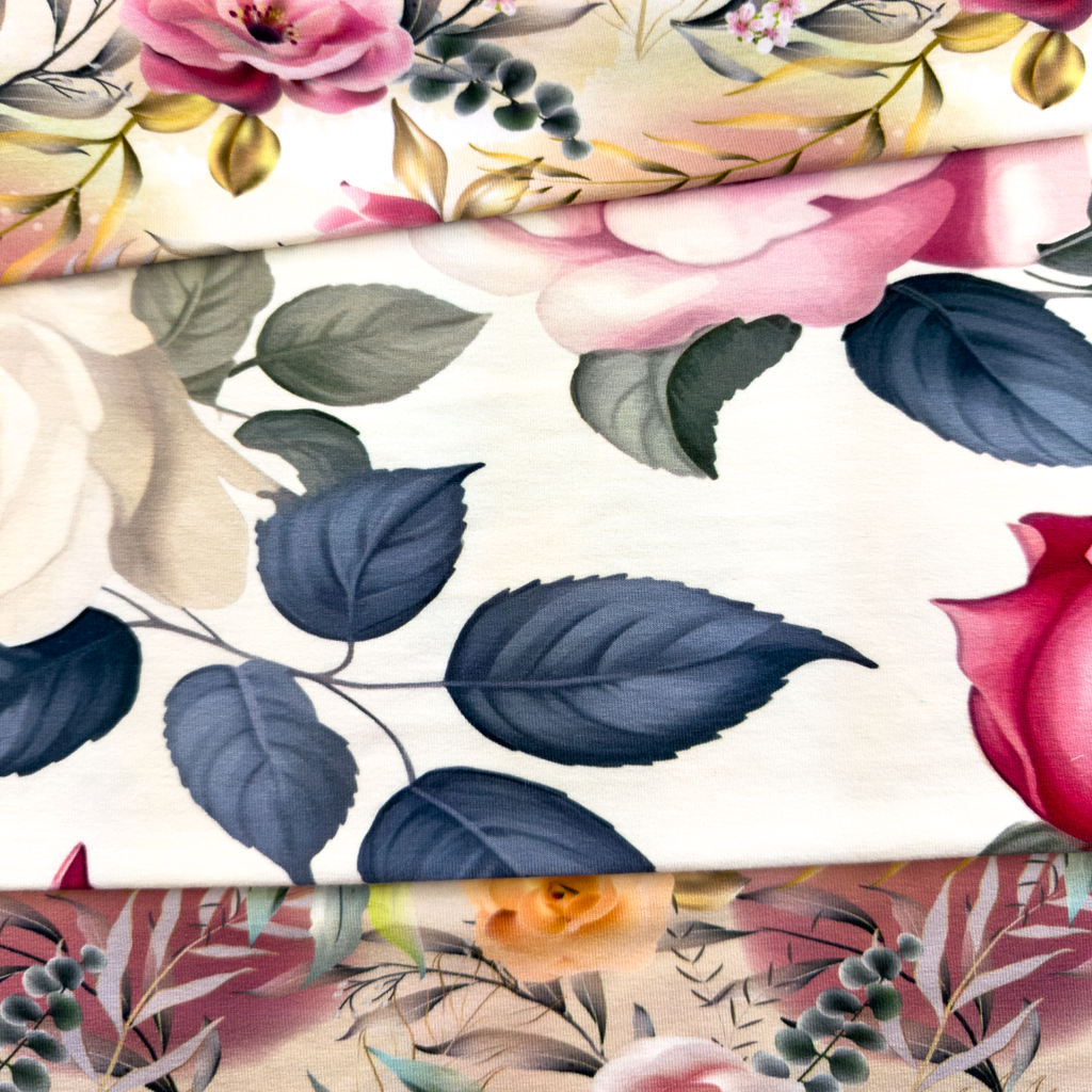 [S1919L] Viscose Lycra Heavy Digital Printed Old English Flowers