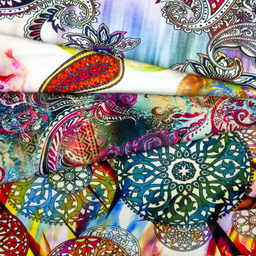 [S1940L] Wiskoza Lycra Gruba Druk Cyfrowy Etniczny Paisley