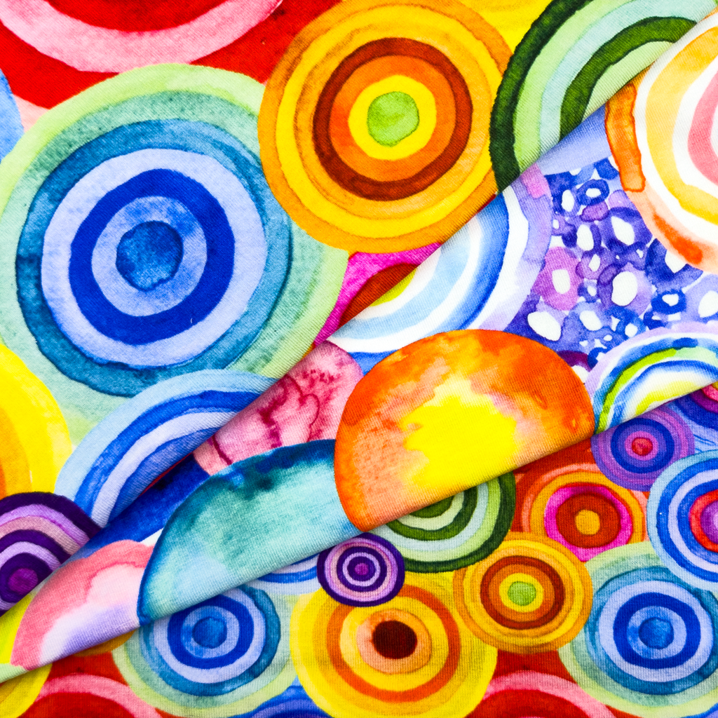 [S1949L] Viscose Lycra Heavy Digital Printed Multicolored Circles