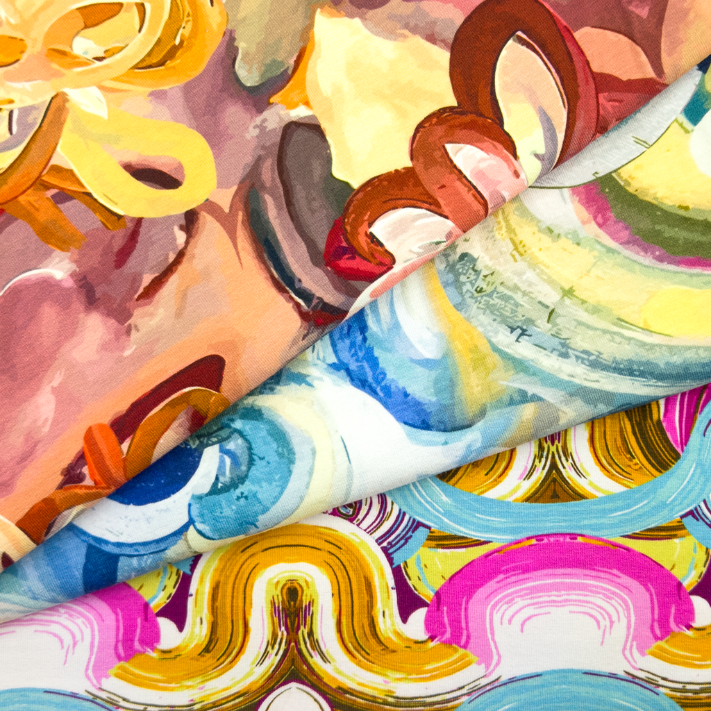 [S1950L] Viscose Lycra Lourd Imprimé Numérique Peinture Vagues