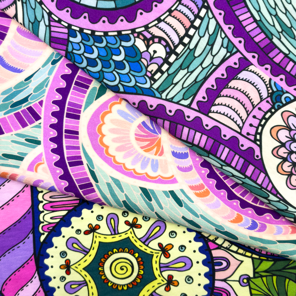 [S1951L] Viscosa Lycra Pesada Impreso Digitalmente Flores Retro