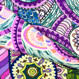 [S1951L] Viscosa Lycra Pesada Impreso Digitalmente Flores Retro