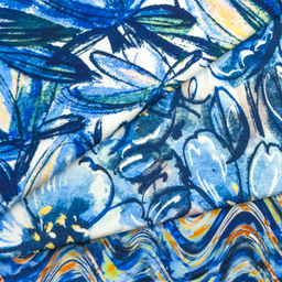 [S1958L] Viskose-Lycra Heavy Digital Gedruckt Hübsch in Blau