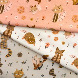 [S1999R] Jersey Stampato Gatti Con Piccoli Fiori