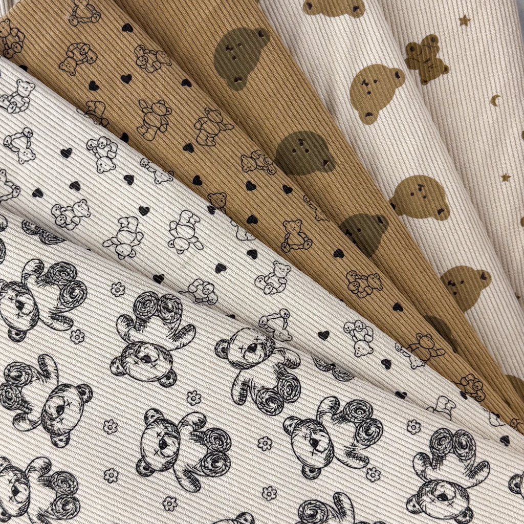 [S2065L] Rib Cord Printed Stretch Teddy Bears