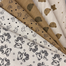 [S2065L] Rib Cord Printed Stretch Teddy Bears