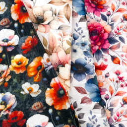 [S2089L] Double Gauze Crinkled Digital Printed Flower Bouquet