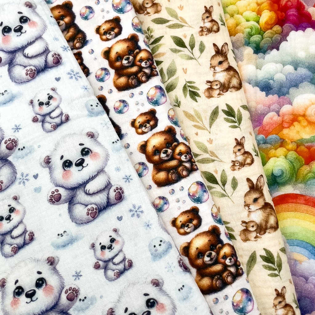 [S2095L] Double Gauze Crinkled Digital Printed Little Friends