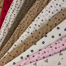 [S2066R] Rib Cord Printed Stretch Mini Flowers