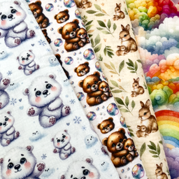 [S2095R] Double Gauze Crinkled Digital Printed Little Friends