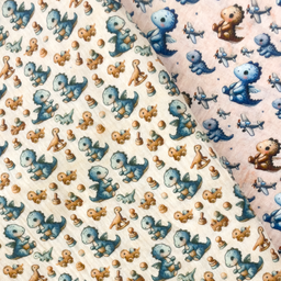 [S2230L] Double Gauze Crinkled Digital Printed Baby Dino's