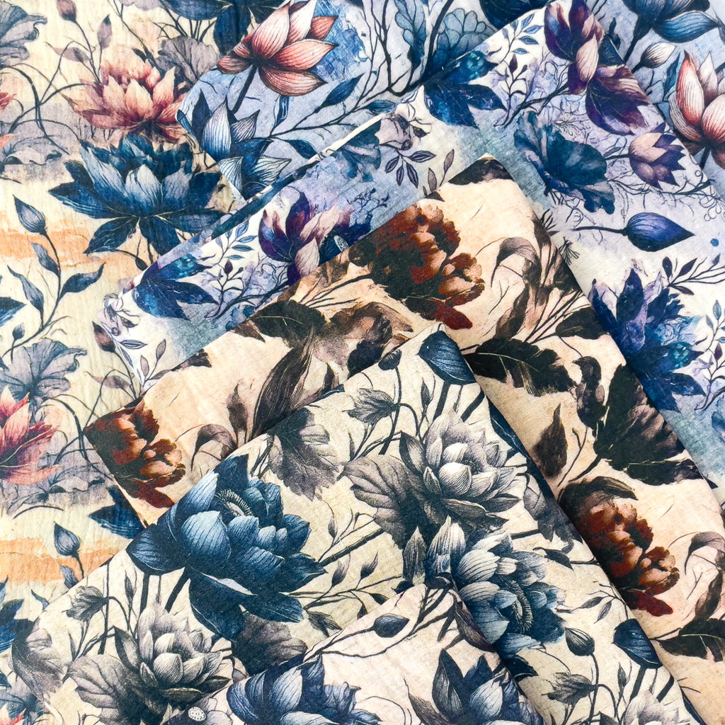 [S2232L] Double Gauze Crinkled Digital Printed Dreamy Flowers