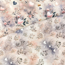 [S2233R] Double Gauze Crinkled Digital Printed Lovely Hearts