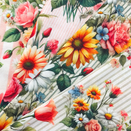 [S2368L] Viscose Lycra Heavy Digital Printed Striped Flowers