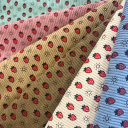[S2422R] Baby Rib Cord Printed Stretch Little Strawberries