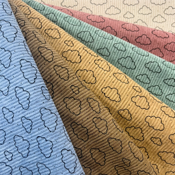 [S2423R] Baby Rib Cord Printed Stretch Little Clouds