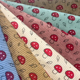 [S2429R] Baby Rib Cord Printed Stretch Little Mushrooms