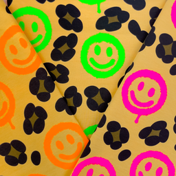 [S2478R] French Terry Printed Leopard With Neon Smiley's