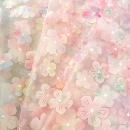 [S2626R] Tulle With Multicolor Retro Flowers