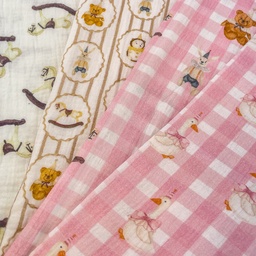 [S2671R] Double Gauze Crinkled Digital Printed Vintage Toys