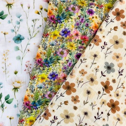 [S2674R] Double Gauze Crinkled Digital Printed Flowers