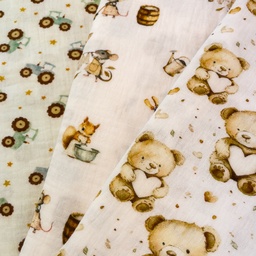 [S2675R] Double Gauze Crinkled Digital Printed Little Things