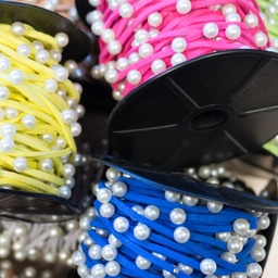 [370R] Nastro Pelle Scamosciata Con Perla