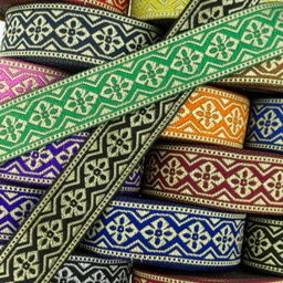 [656R] Jacquard Ribbon Gold Flower